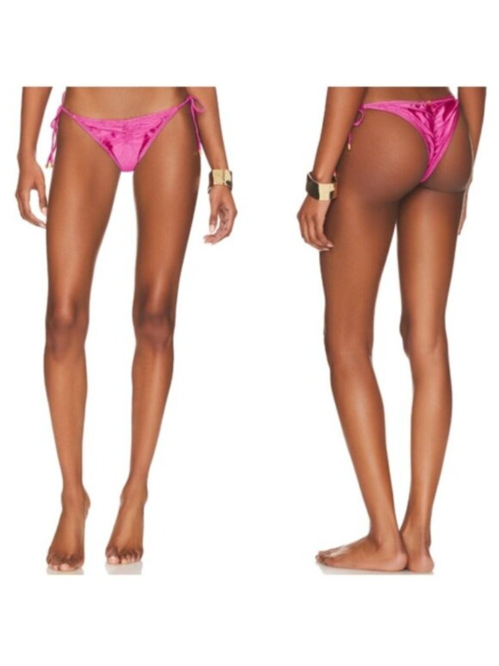 PQ Ruched Tie Teeny Bikini Bottom in Cosmo Pink - L